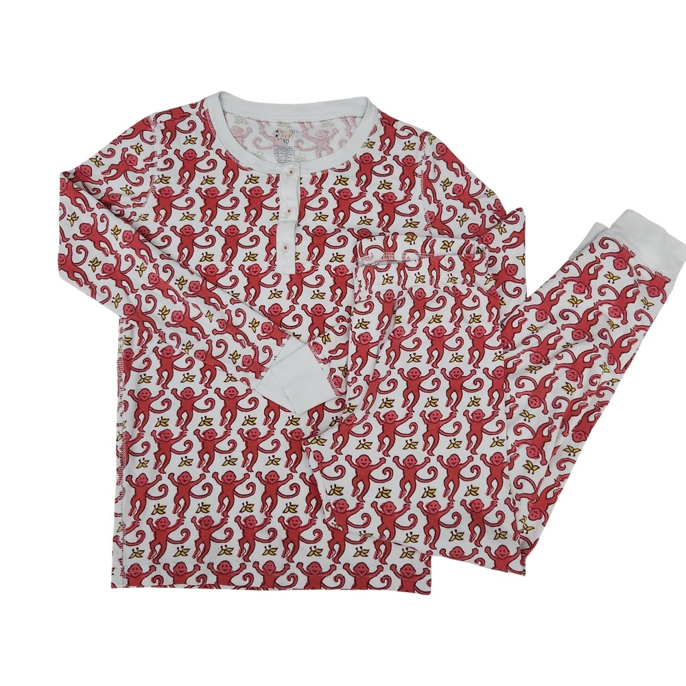 Roller Rabbit Kids Monkey Pajamas Set Red White Pima Cotton Size 10 Authentic